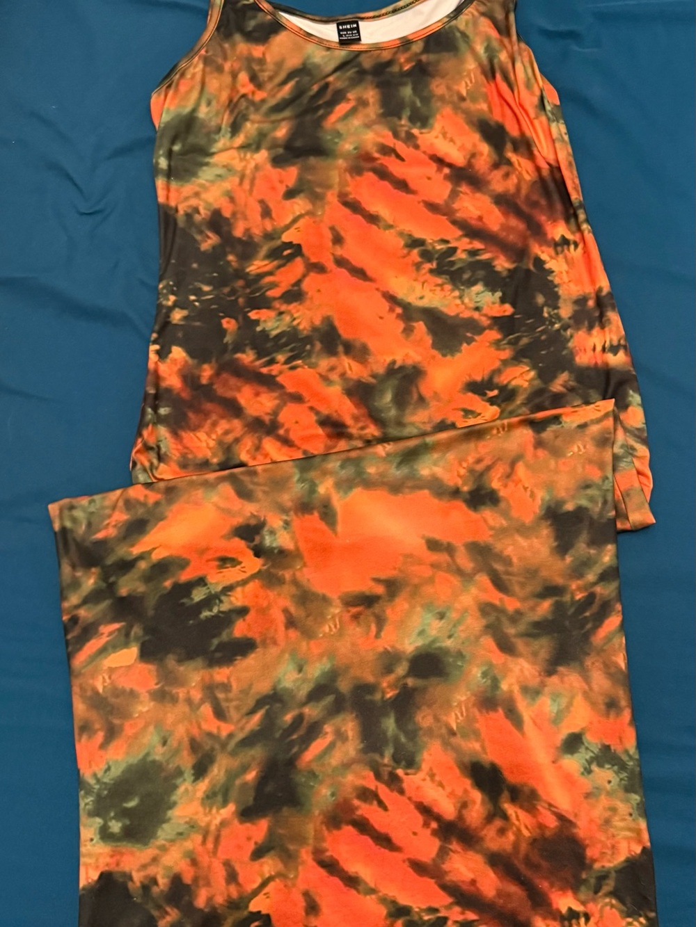 SHEIN Orange Black Green Tie-Dye Maxi Dress
